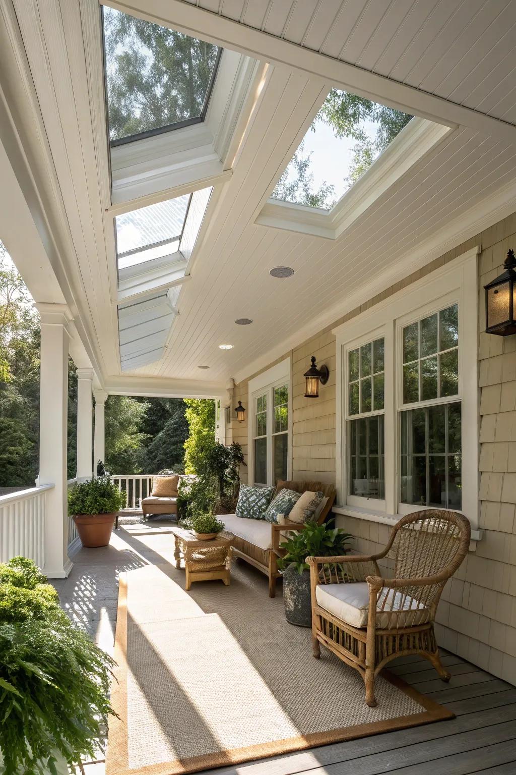 Skylights in vinyl ceilings open up your porch to natural light.