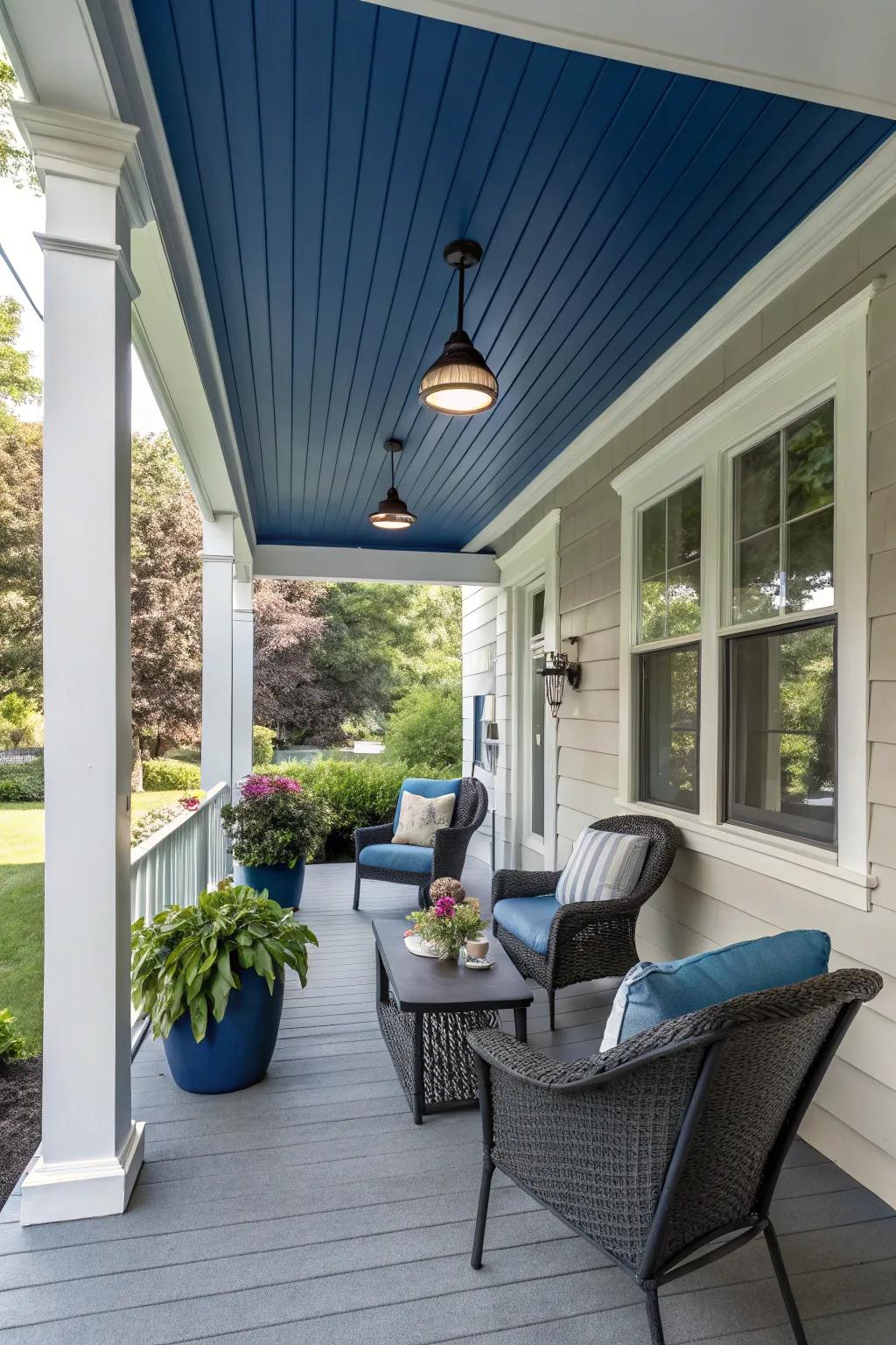 A bold-colored vinyl ceiling can make your porch truly unique.