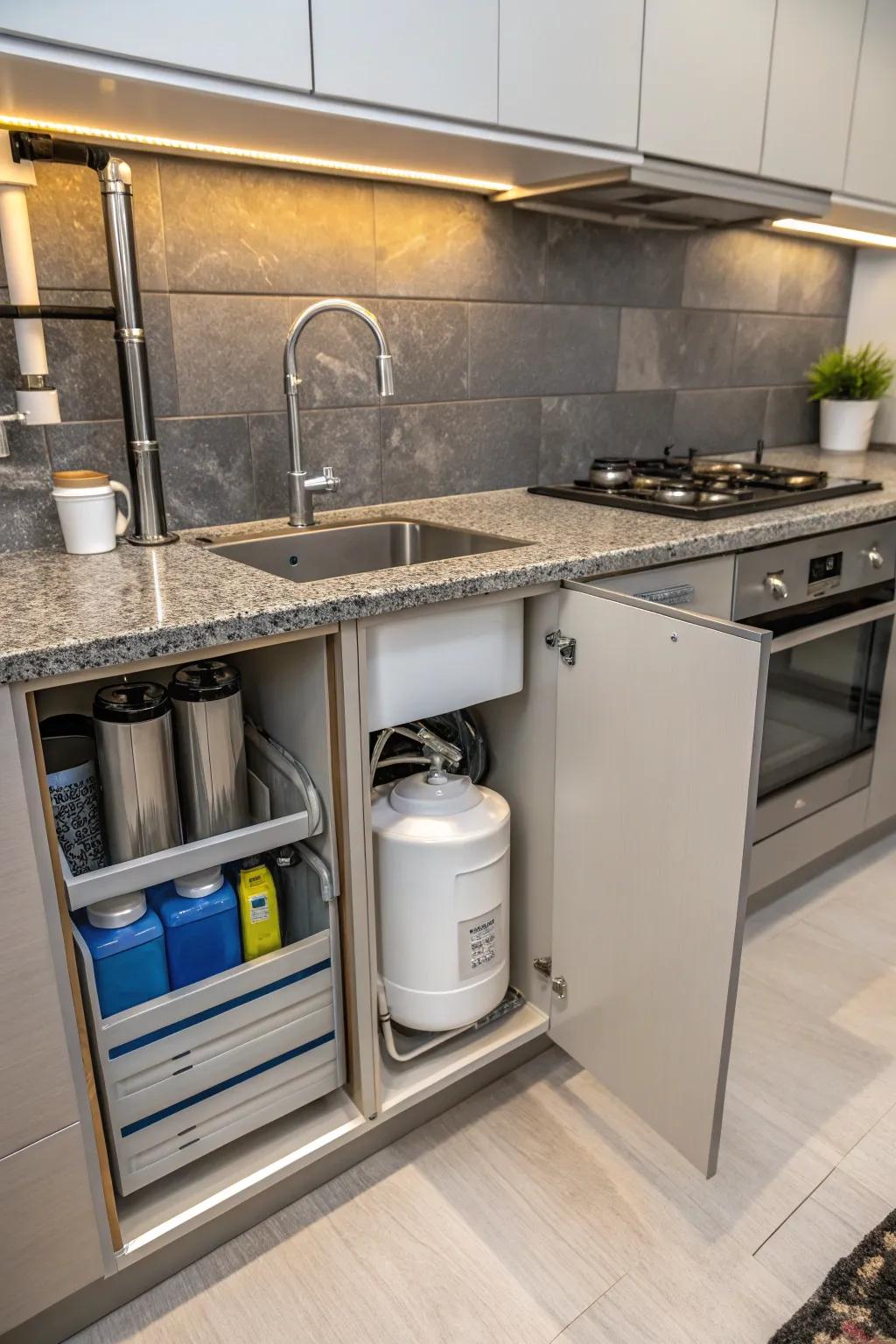 Under-sink tanks provide a discreet water storage option.