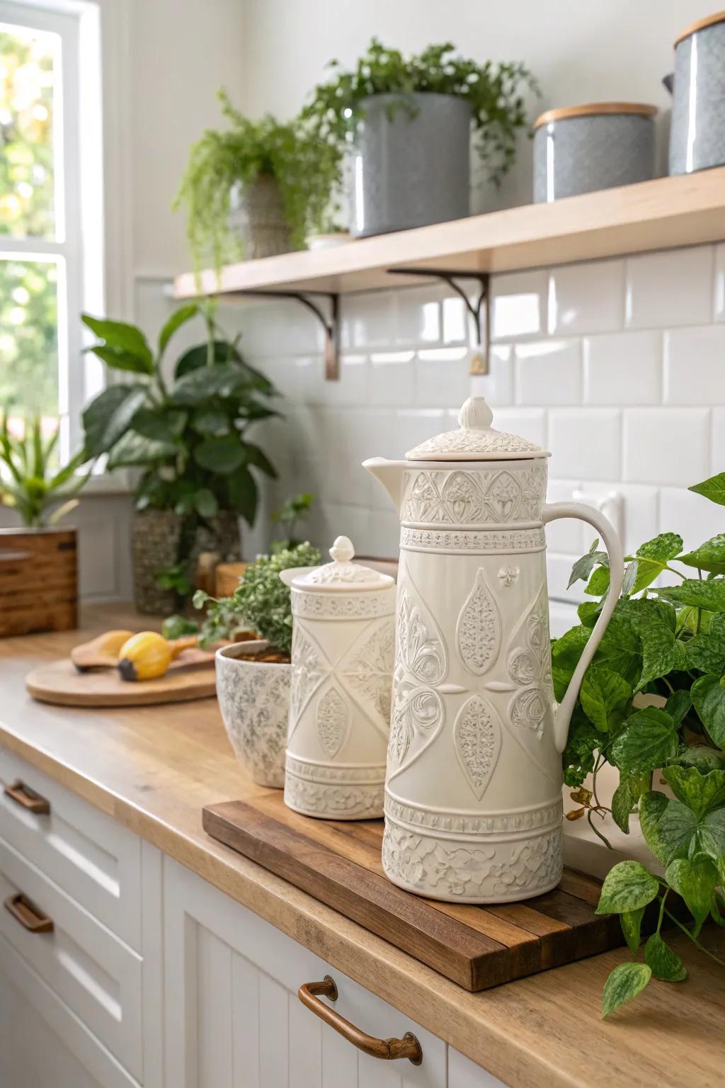 Elegant ceramic jugs make water storage a stylish affair.