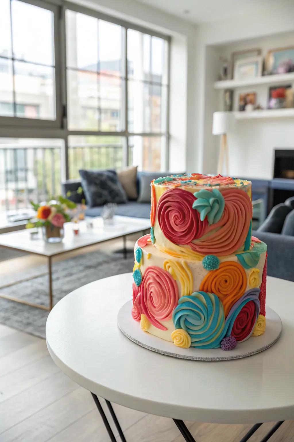 Unique abstract buttercream art for a creative cake