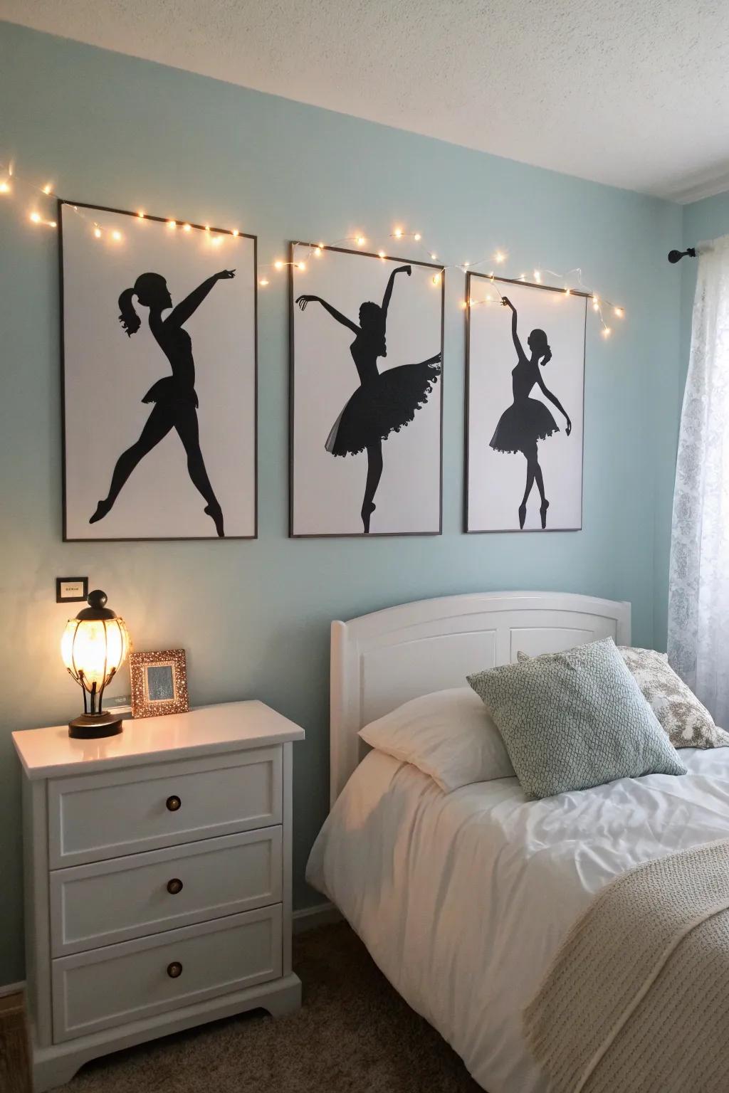 Ballerina wall art adds elegance and inspiration to the decor.