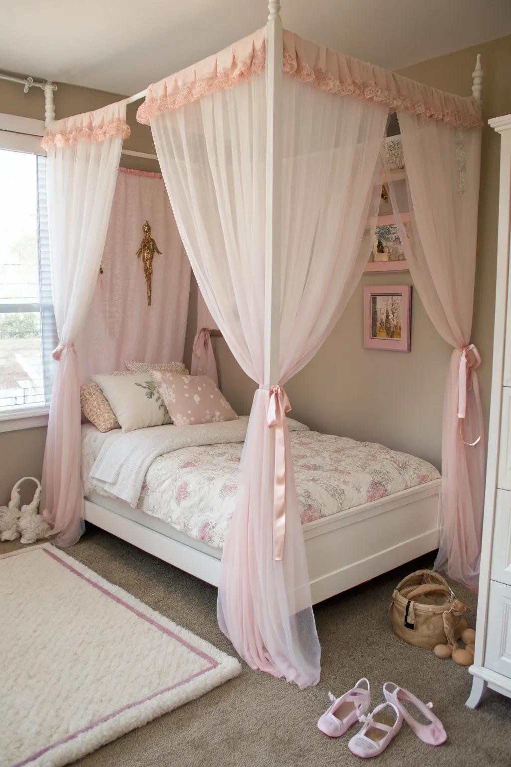 A canopy bed creates a dramatic and elegant focal point.