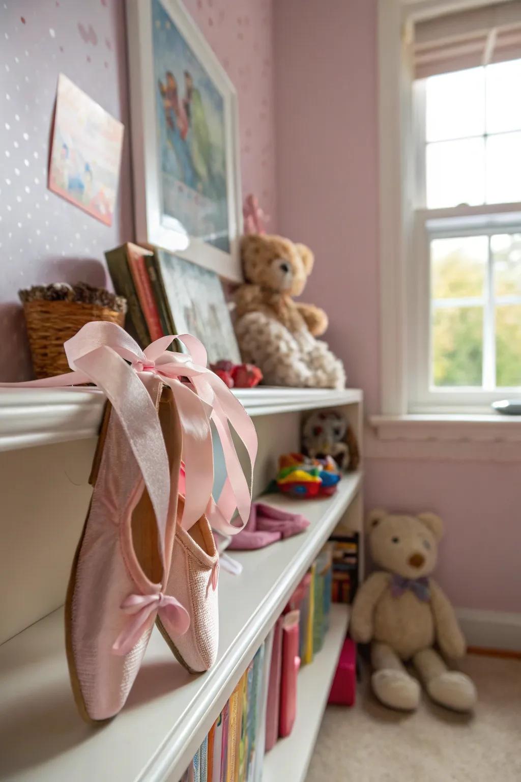 Ballet slipper decor subtly enhances the theme.