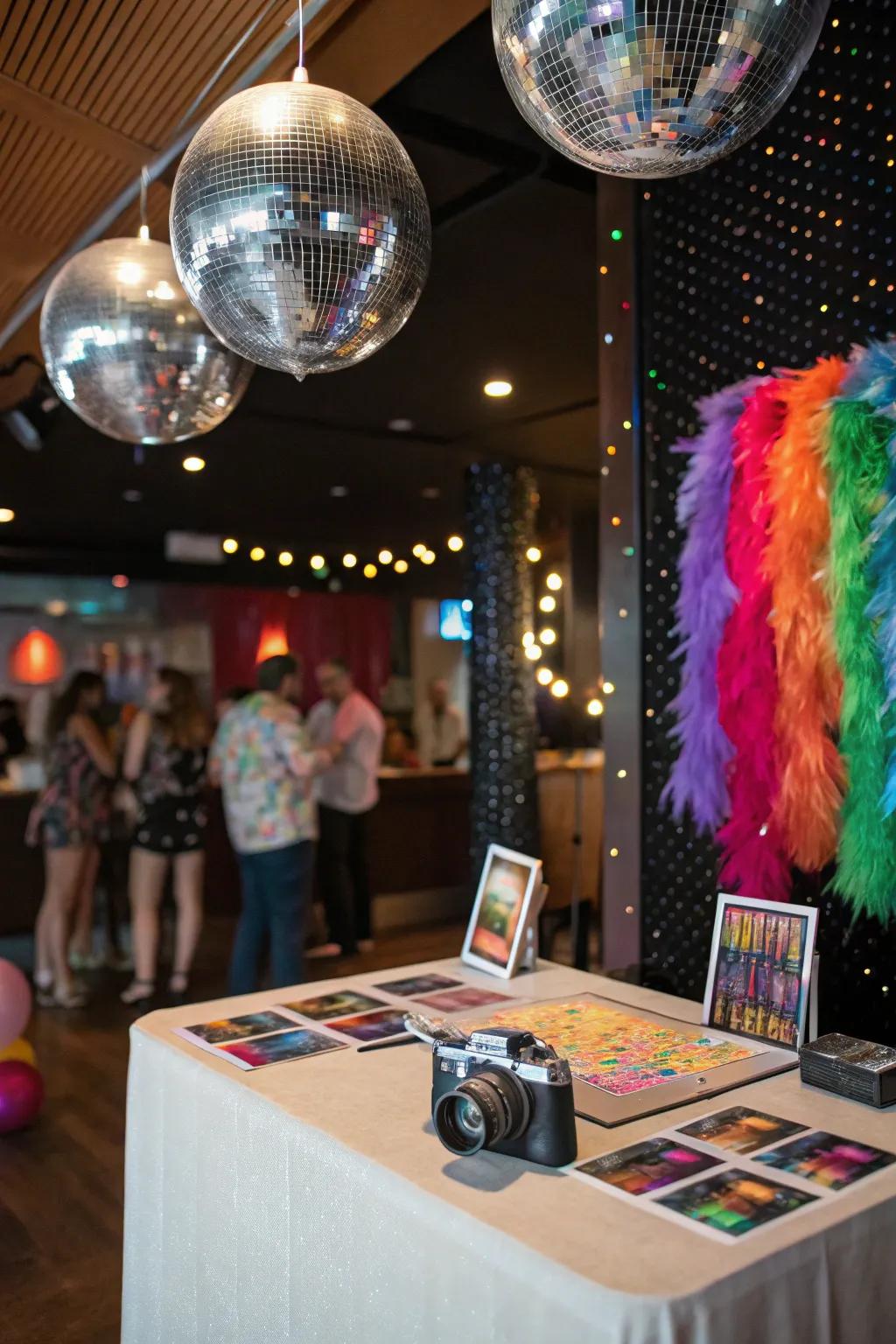 Disco balls create a lively and dazzling atmosphere.