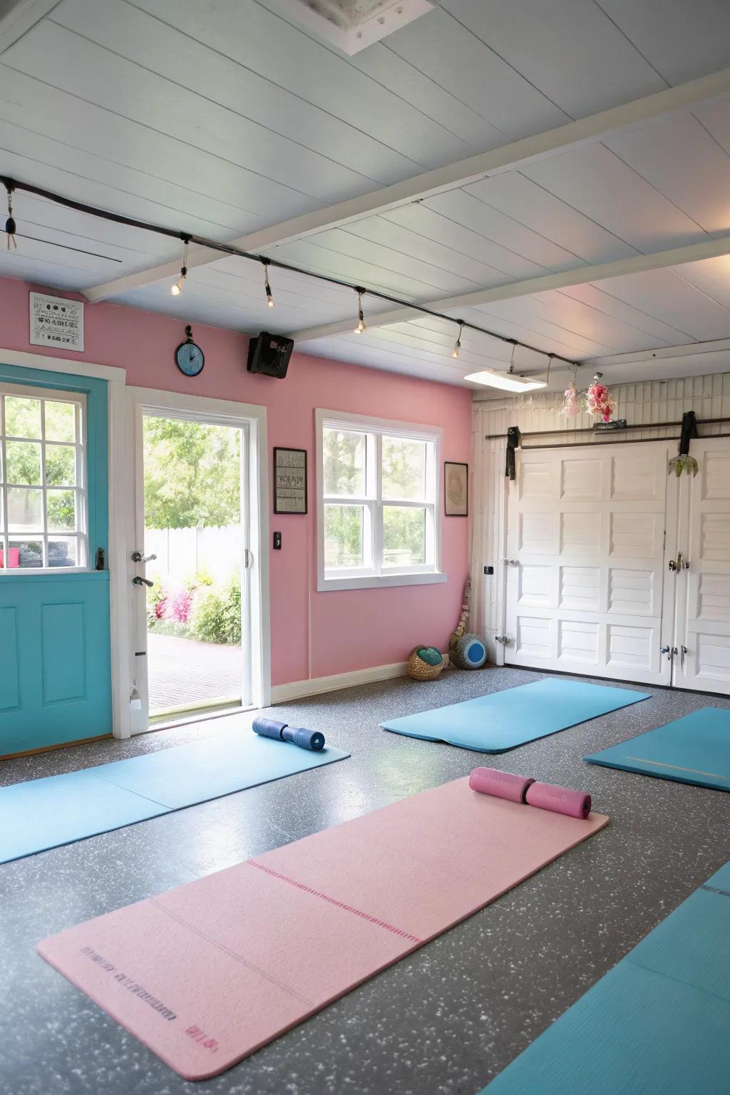 Pastel shades provide a calming backdrop for meditation.