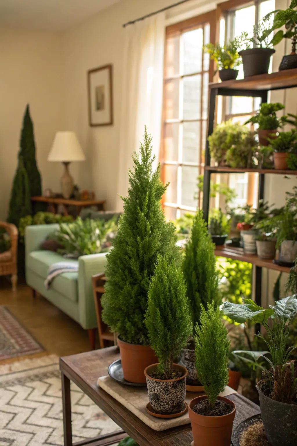 Evergreen trees brighten the winter home