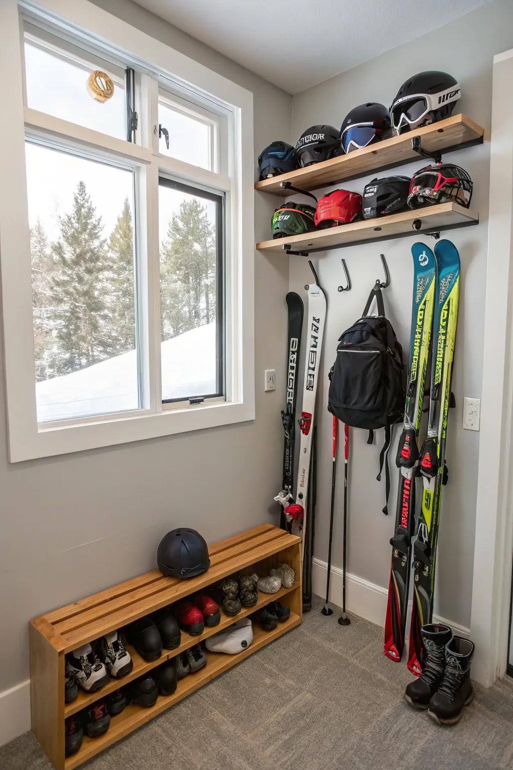 Compact ski storage solutions fit perfectly into small spaces.