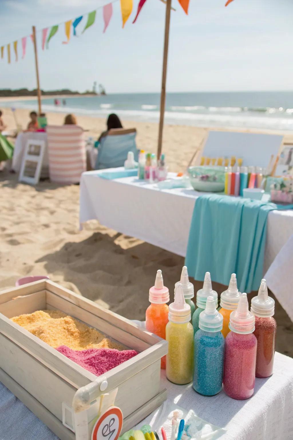 A sand art station lets guests craft their own unique keepsakes.