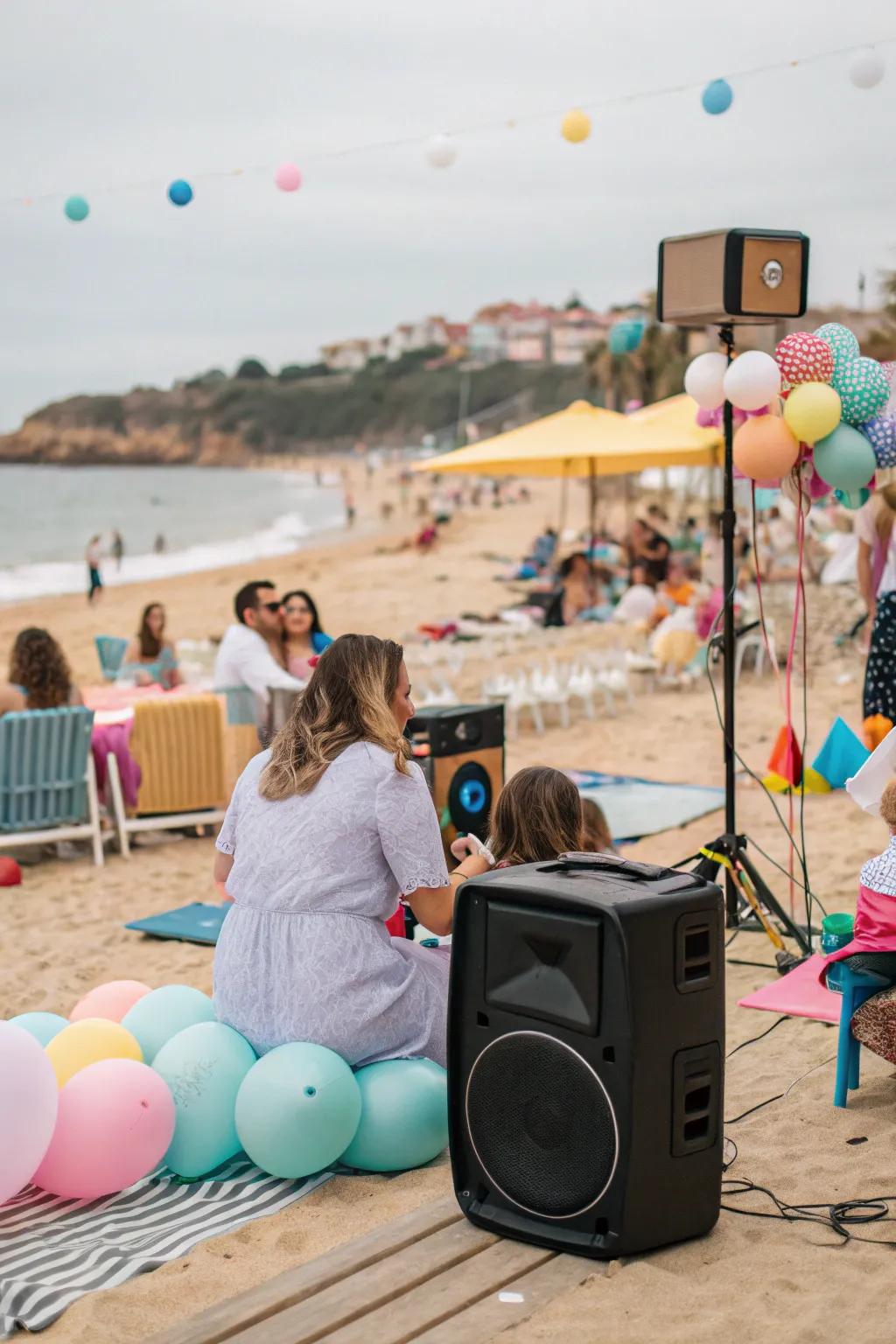 A beach-themed playlist keeps the vibes fun and festive.