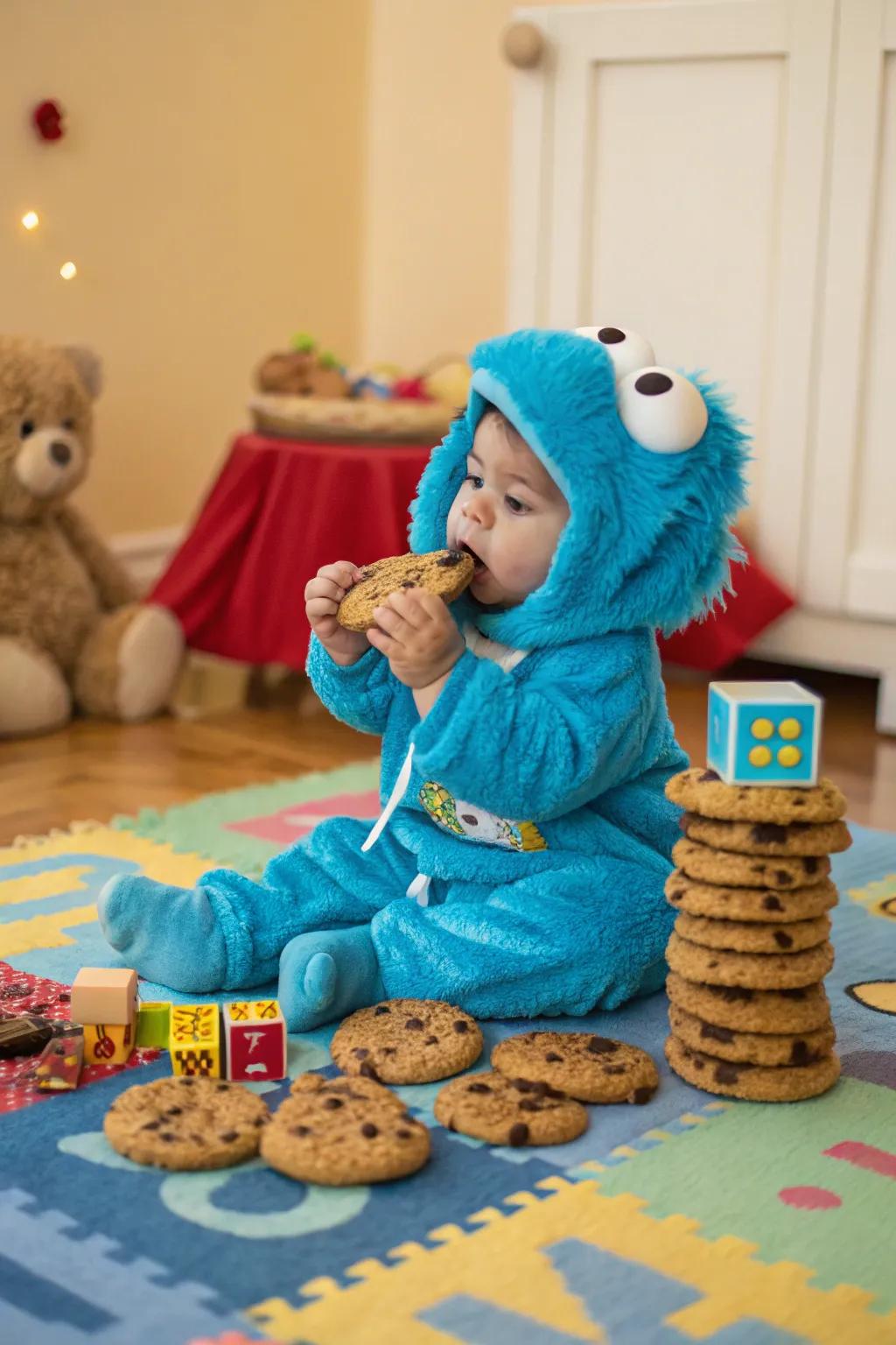 A sweet Cookie Monster costume for a classic Halloween.