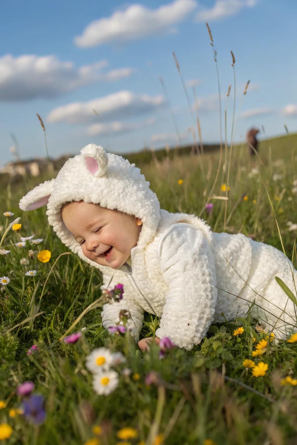 A soft and cuddly lamb costume for a peaceful Halloween.