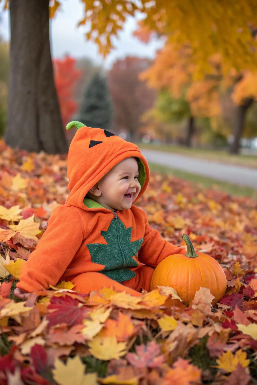 The quintessential pumpkin costume for your baby's first Halloween.
