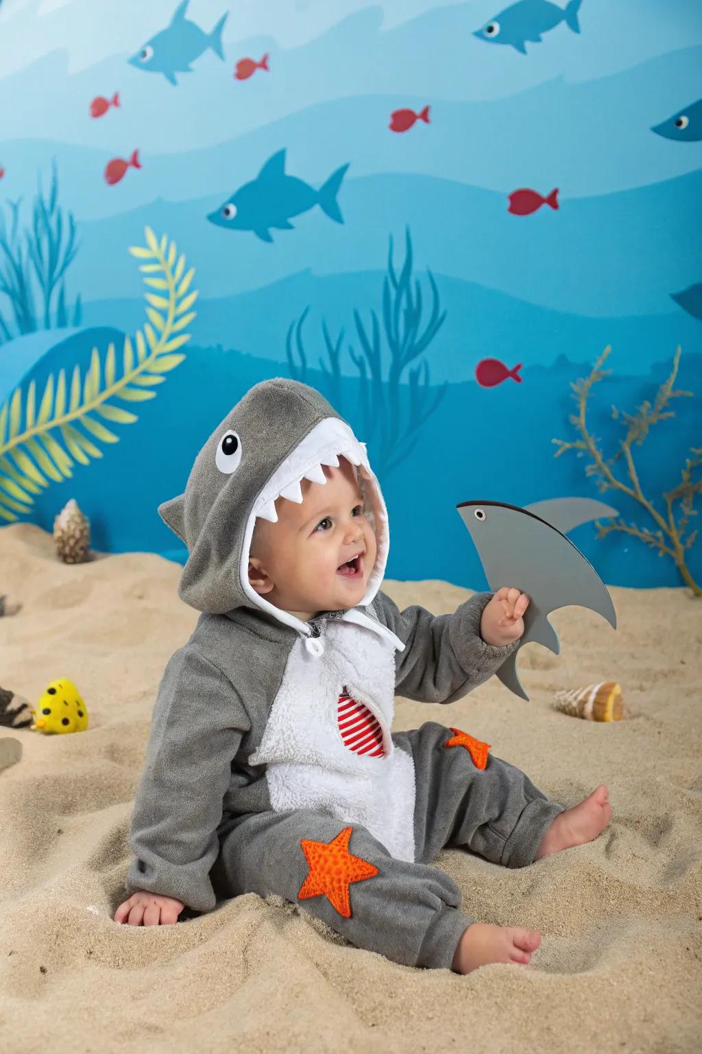 A playful baby shark costume for a splash of fun.