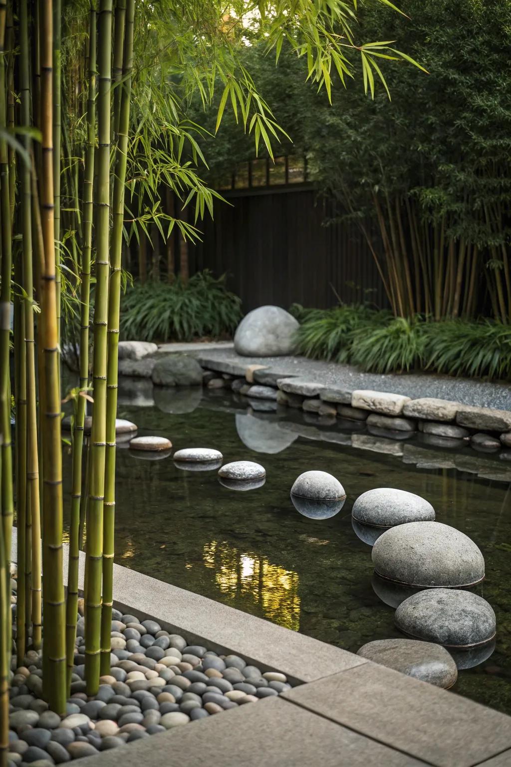 Zen elements create a peaceful garden retreat.