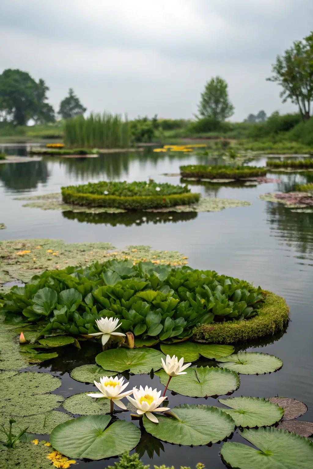 Floating plant islands offer a unique twist to ponds.