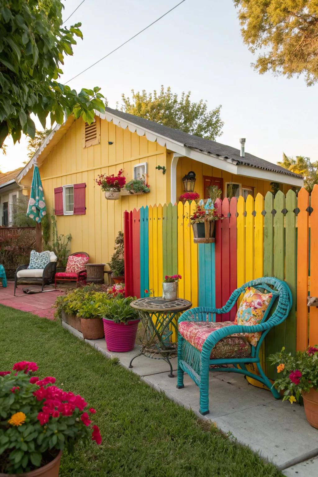 Brightly colored fences add a pop of personality to your garden.