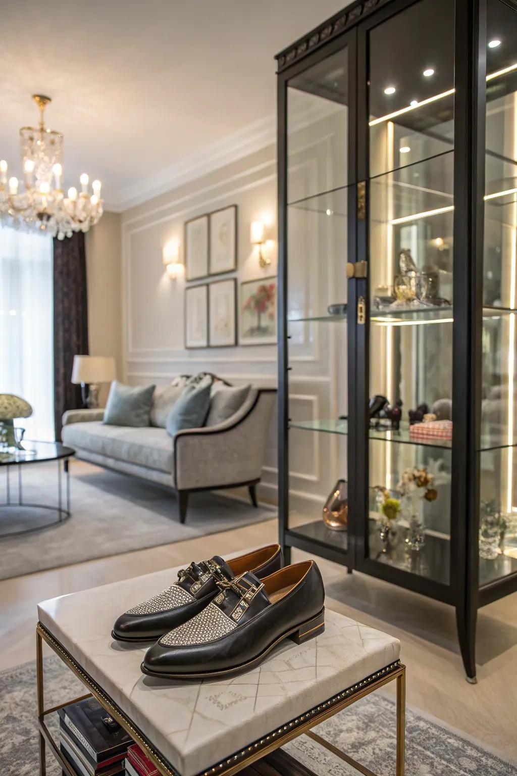 Display your shoes as art pieces with elegant showcases.