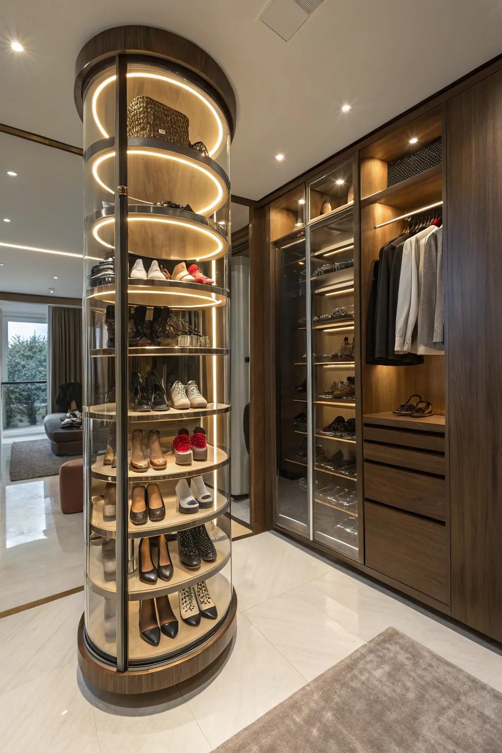 Add sophistication with a rotating shoe carousel.
