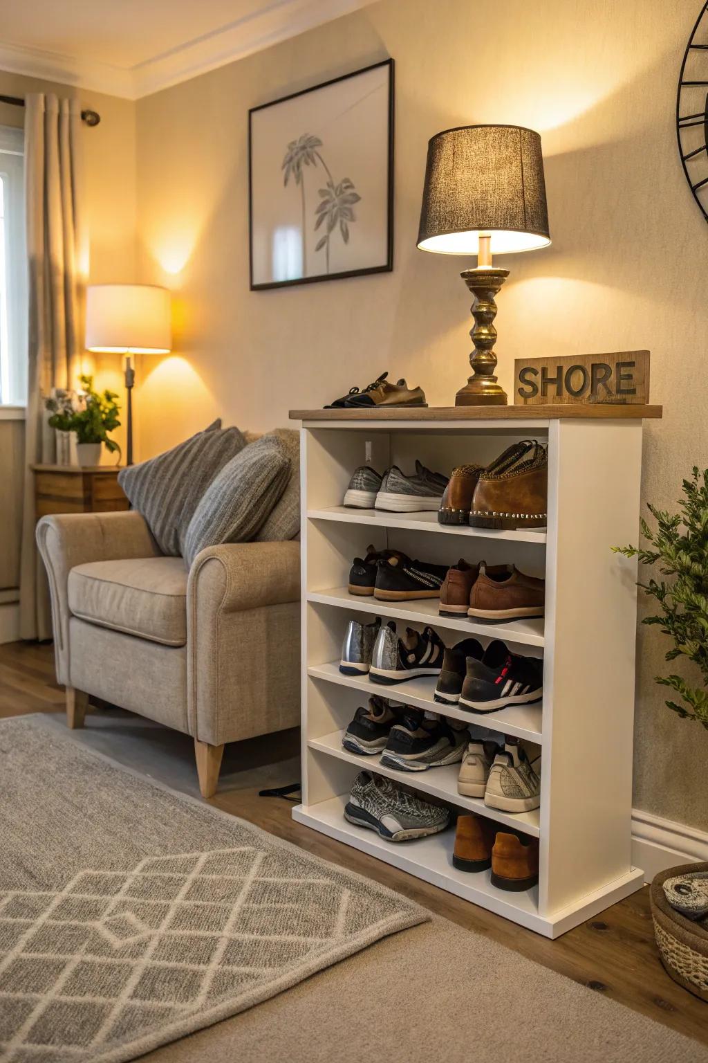 Maximize corner spaces with custom shoe storage.