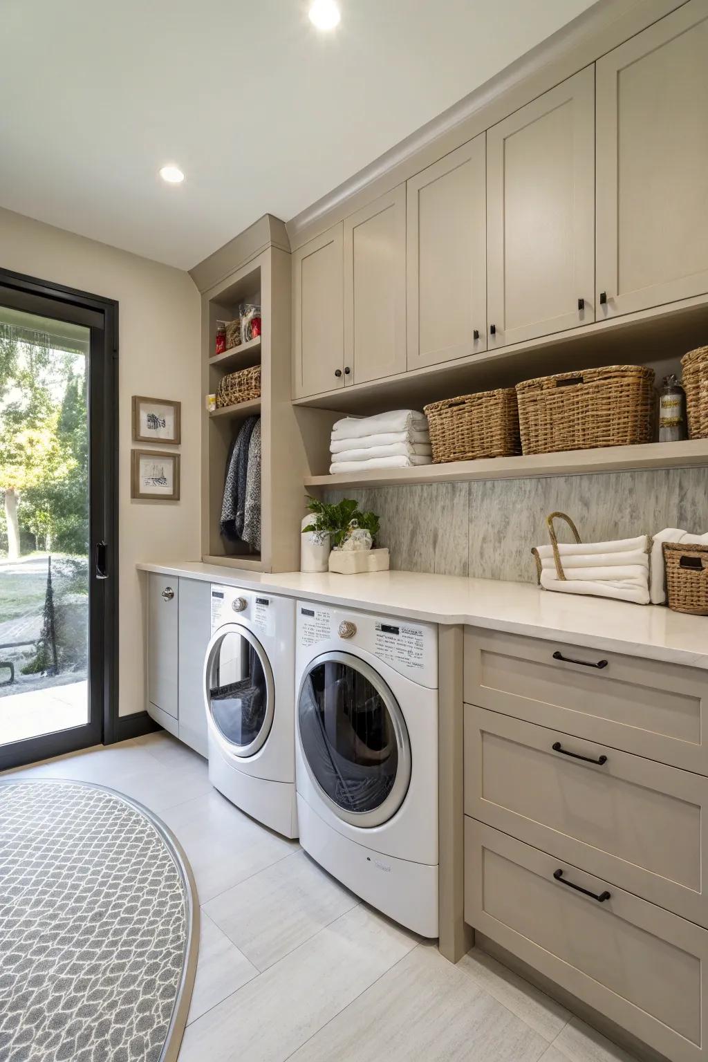 Taking design inspiration from furniture brings a refined touch to the laundry room.