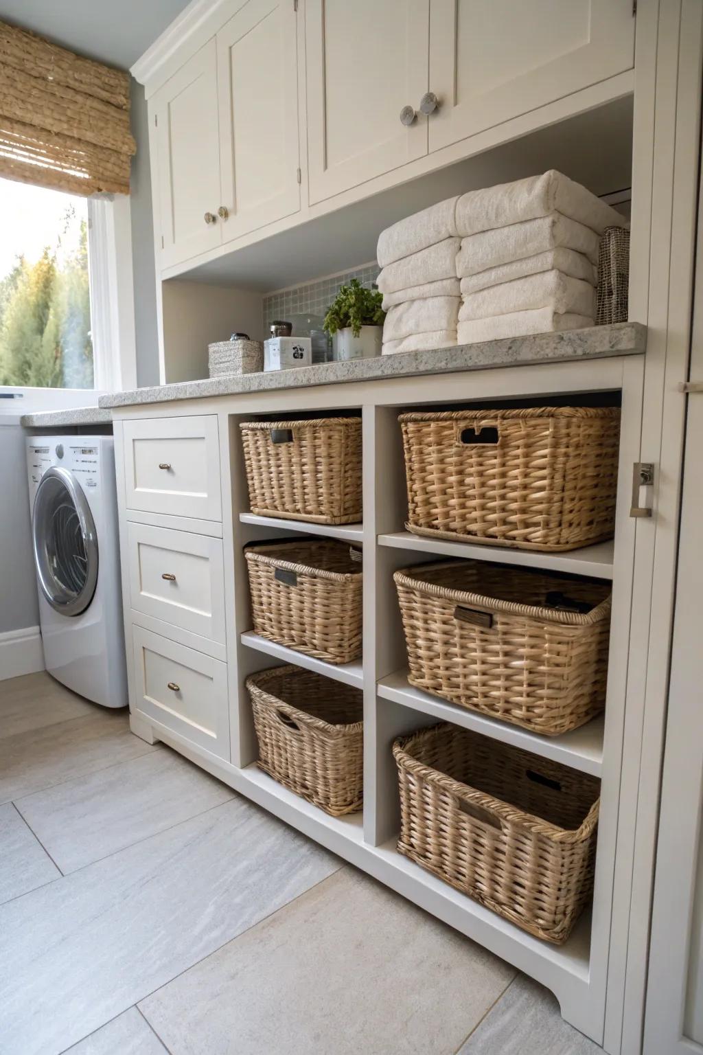Ensure clutter-free laundry routines with dedicated hamper storage.