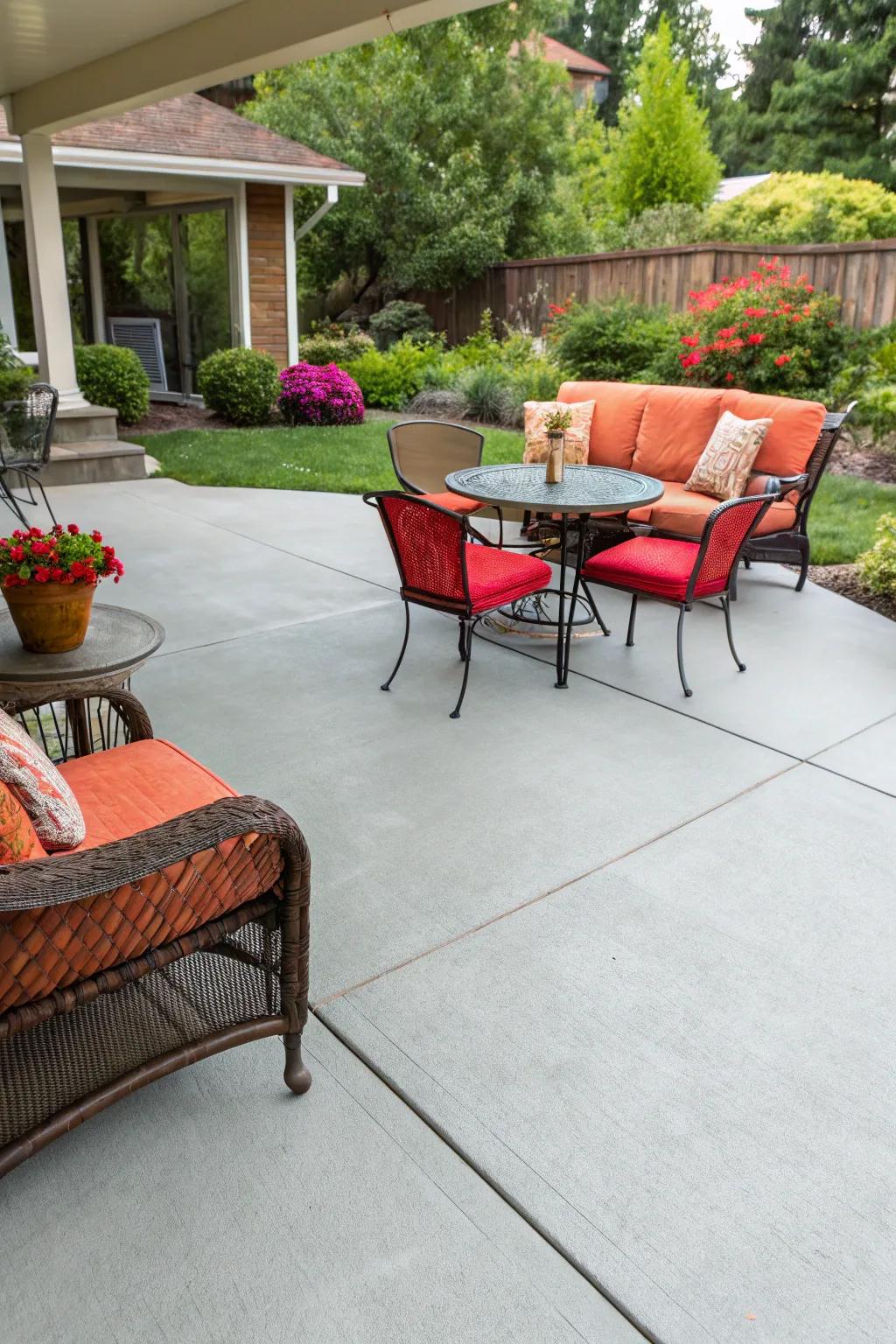 A painted concrete patio provides a clean, fresh design.