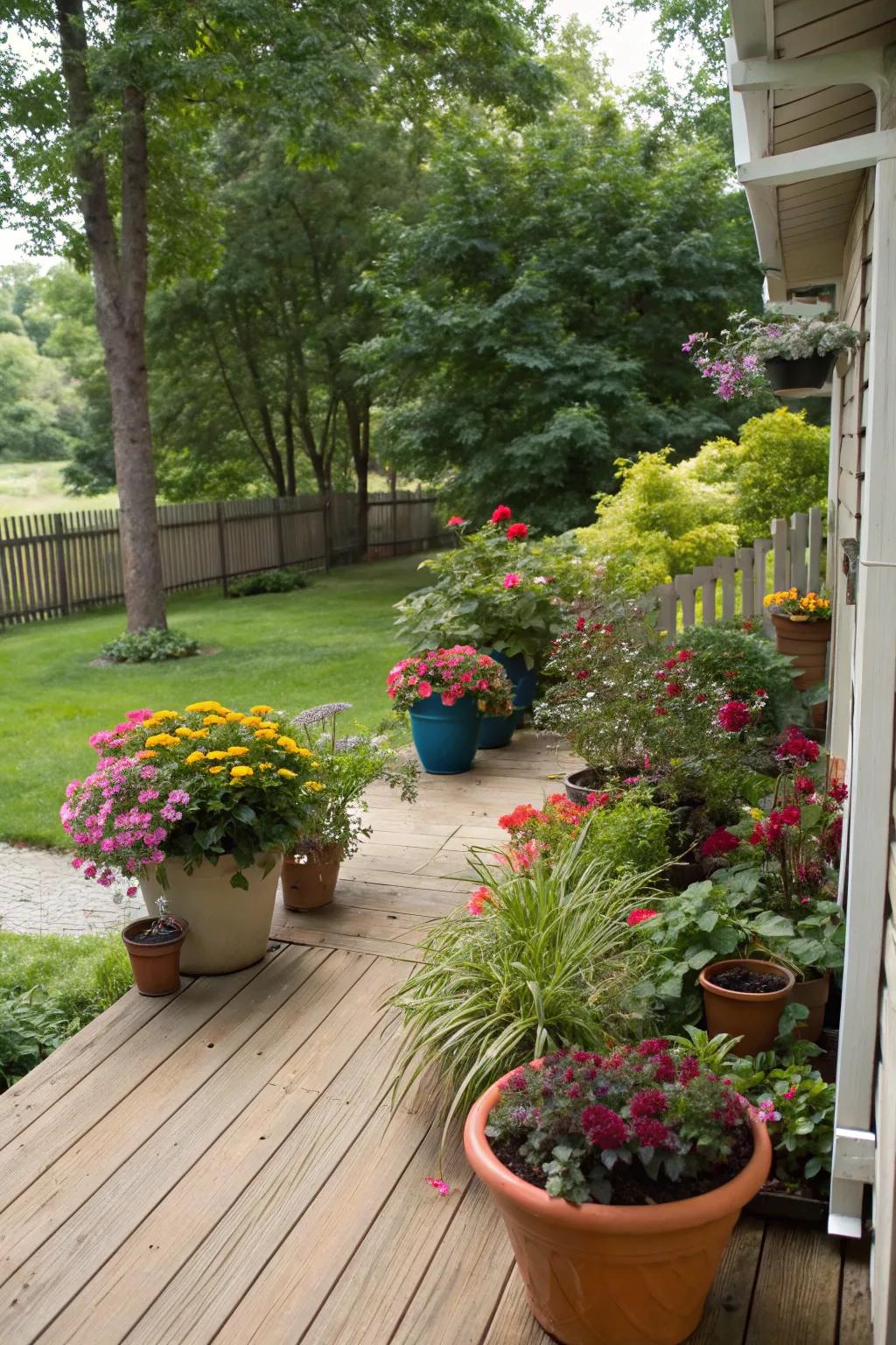 Container gardens offer flexible greenery with easy upkeep.