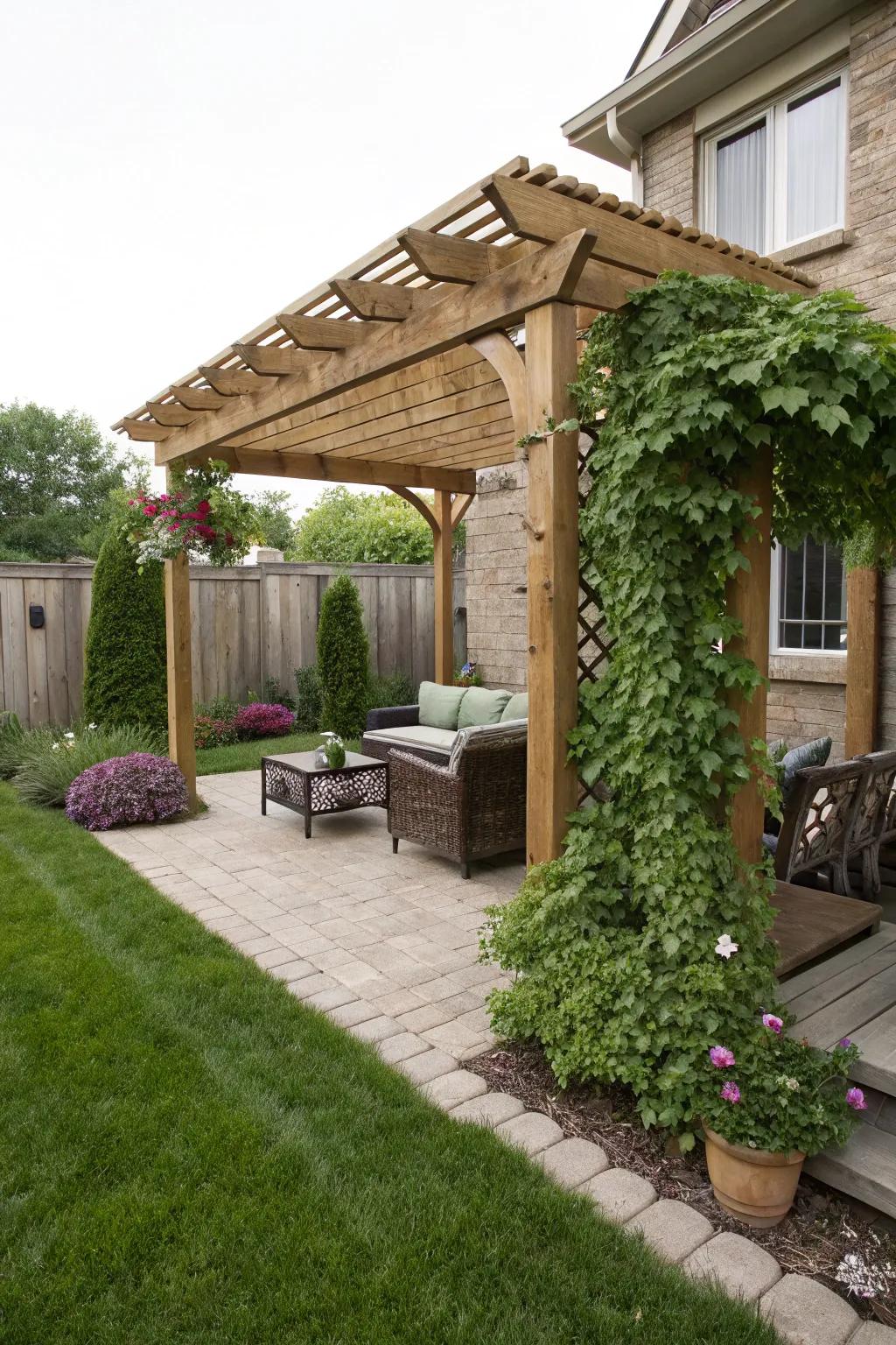 Pergolas provide shade and a charming outdoor space.