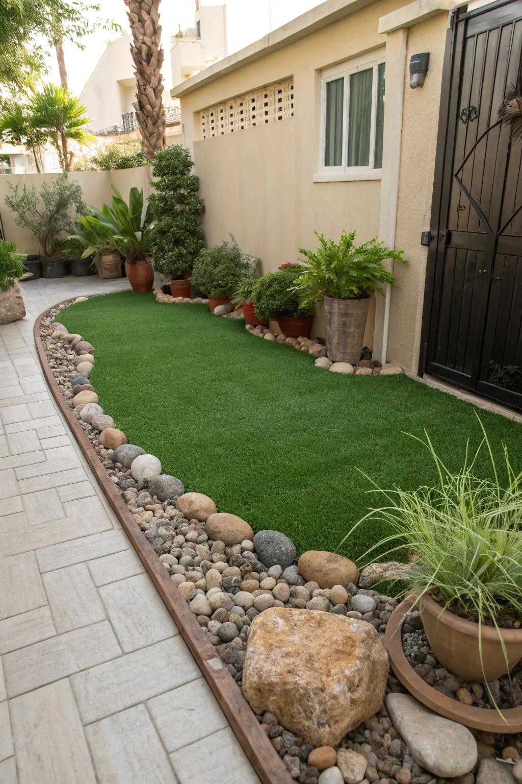 Artificial turf offers a vibrant, low-maintenance lawn option.