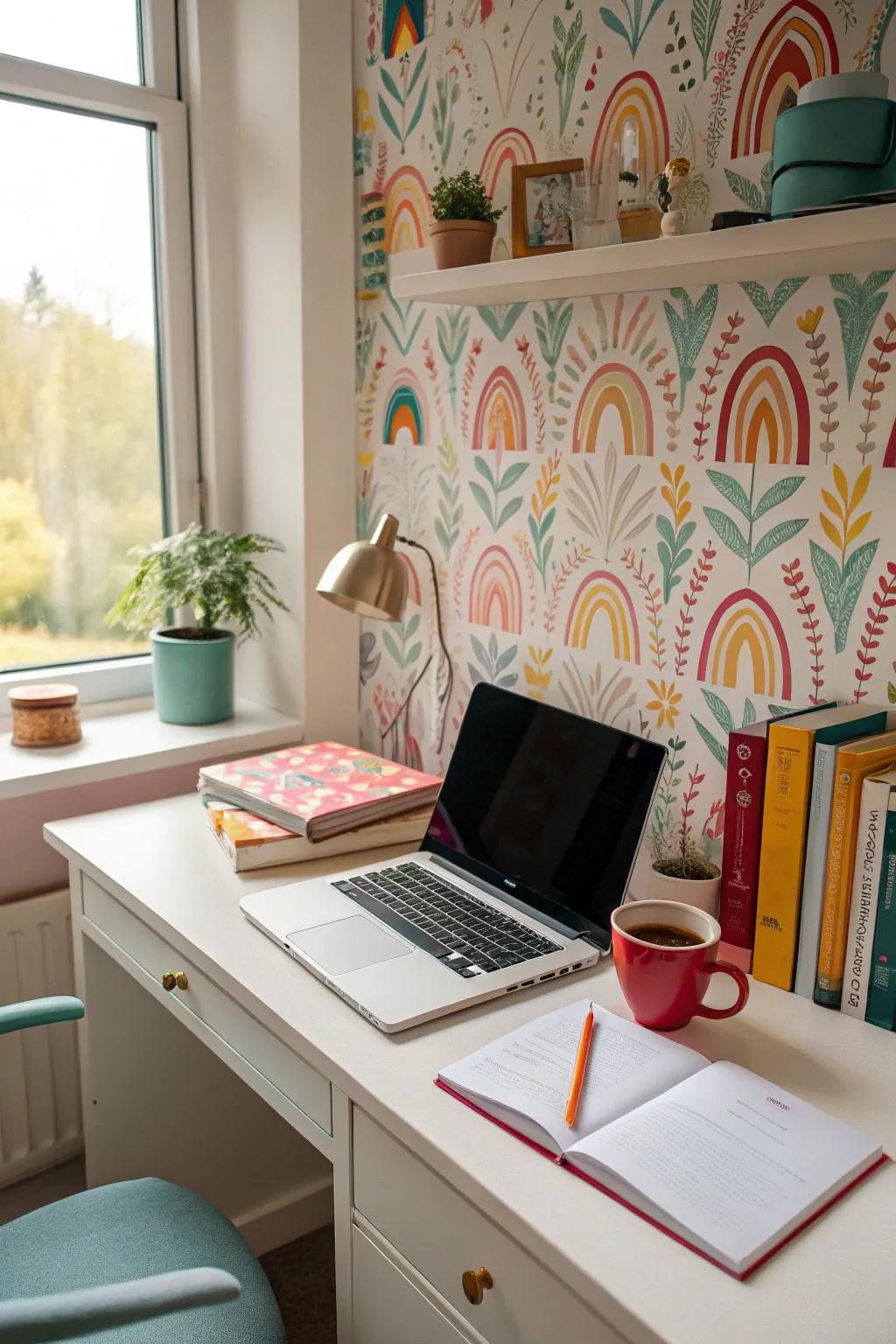 Dynamic wallpaper designs energize your office environment.