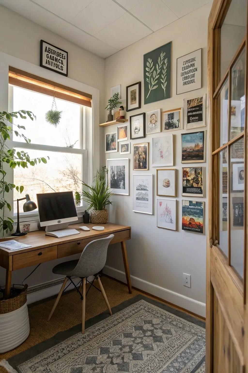Gallery walls and plants add warmth and inspiration to your office.