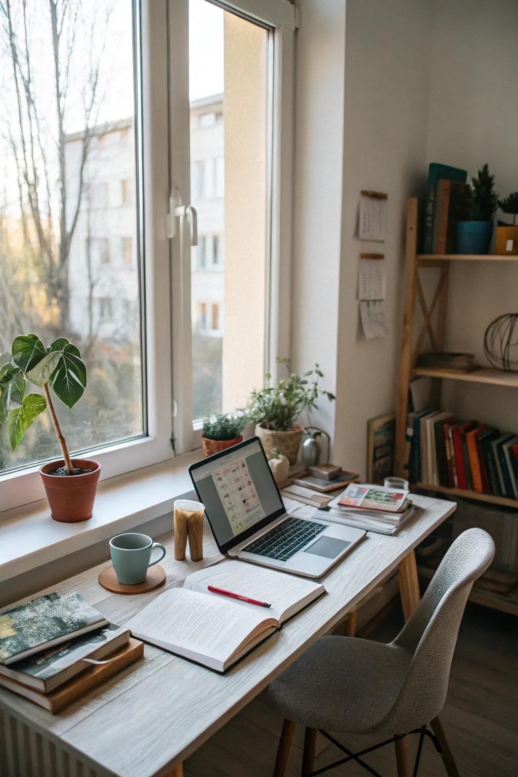 Sunlight enhances mood and efficiency in home offices.