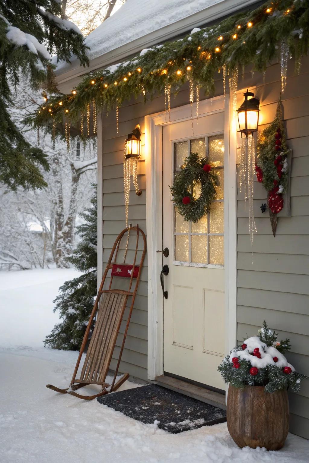 Classic vintage sleigh adding nostalgic charm.