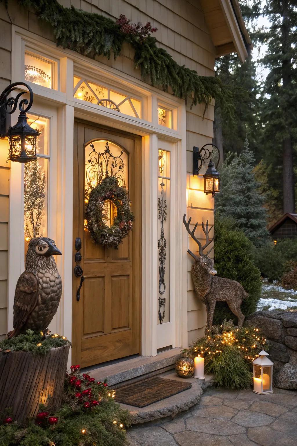 Charming woodland creatures enhancing the doorway.