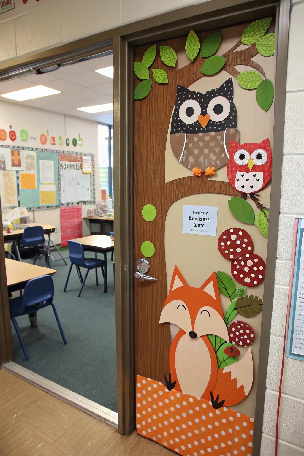 Felt forest animals adding a fun touch to autumn decorations.