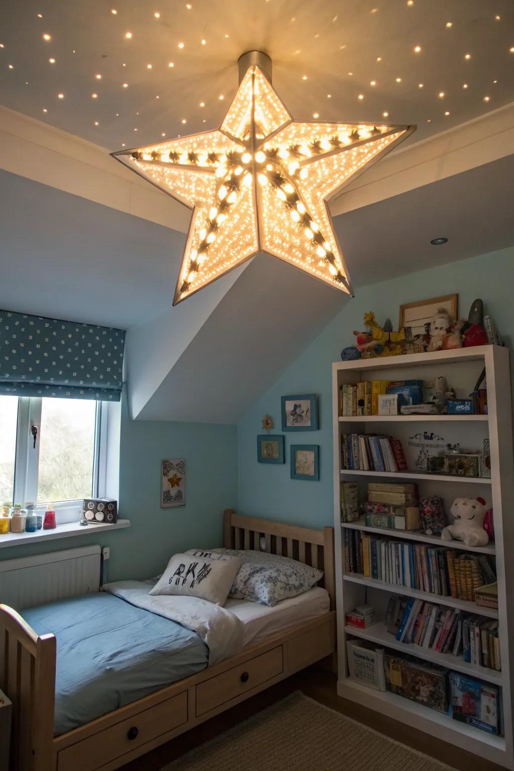 Creative lighting adds character and warmth to a boy’s room.
