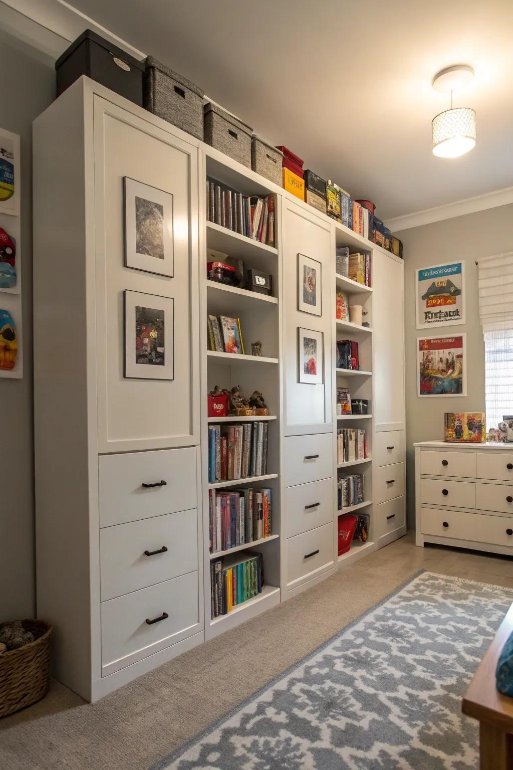 Vertical storage solutions make the most of limited space.