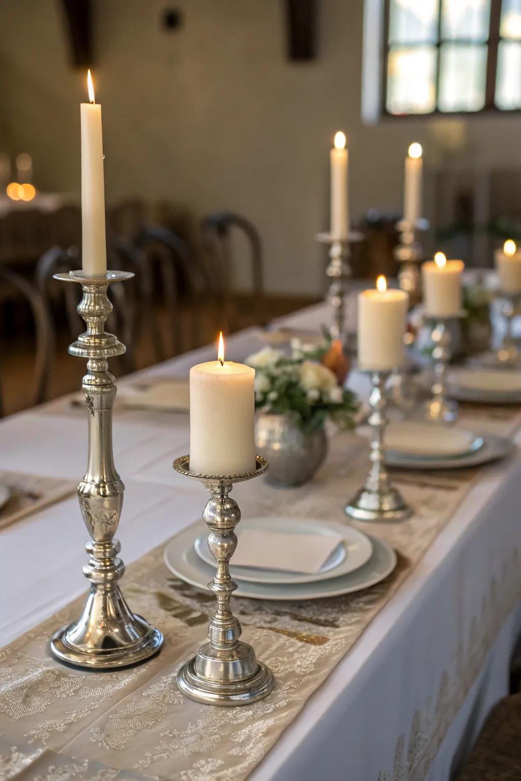 Matching candlesticks add classic elegance to the table.