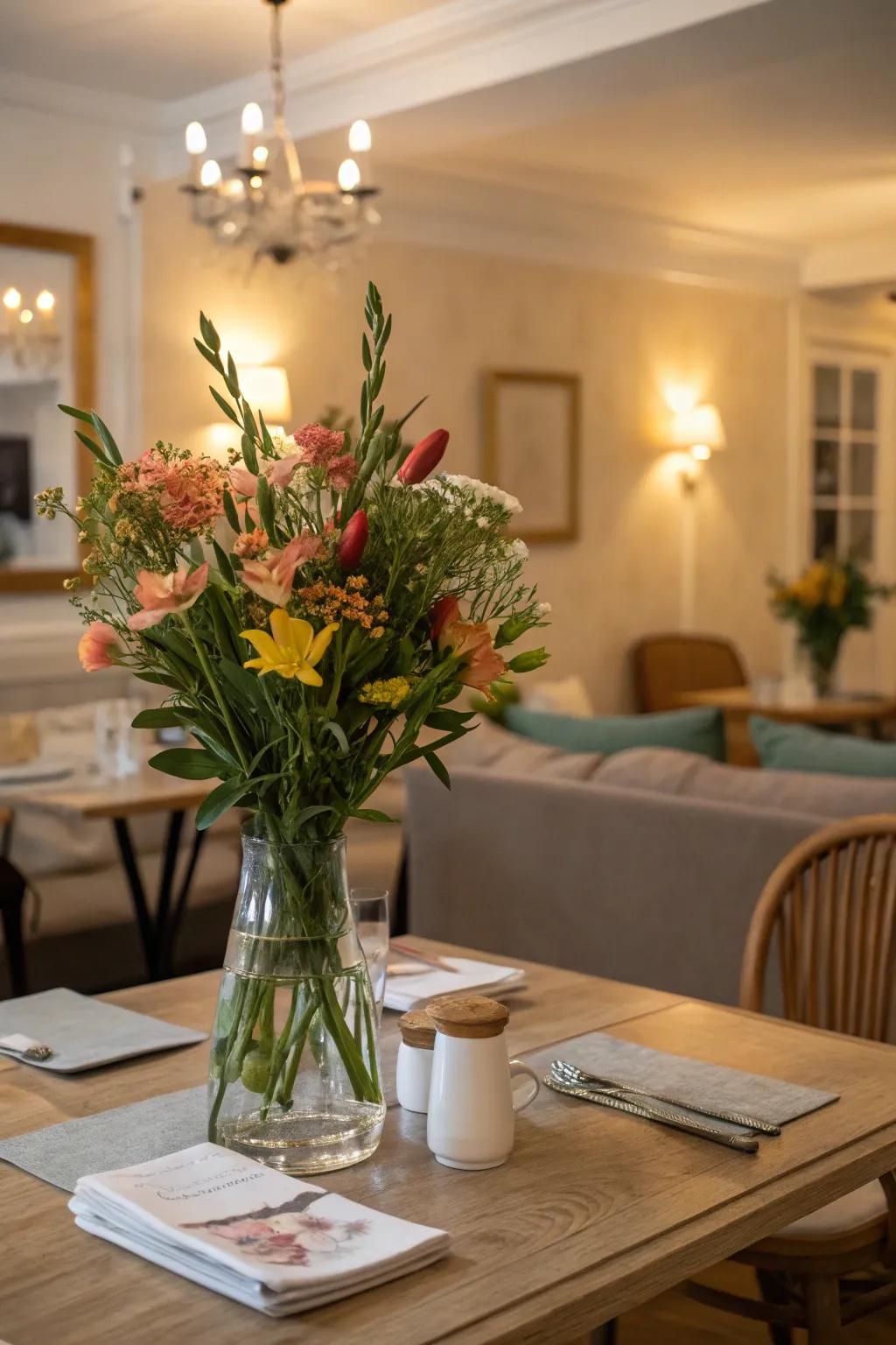 A simple vase centerpiece brings refinement to the table.