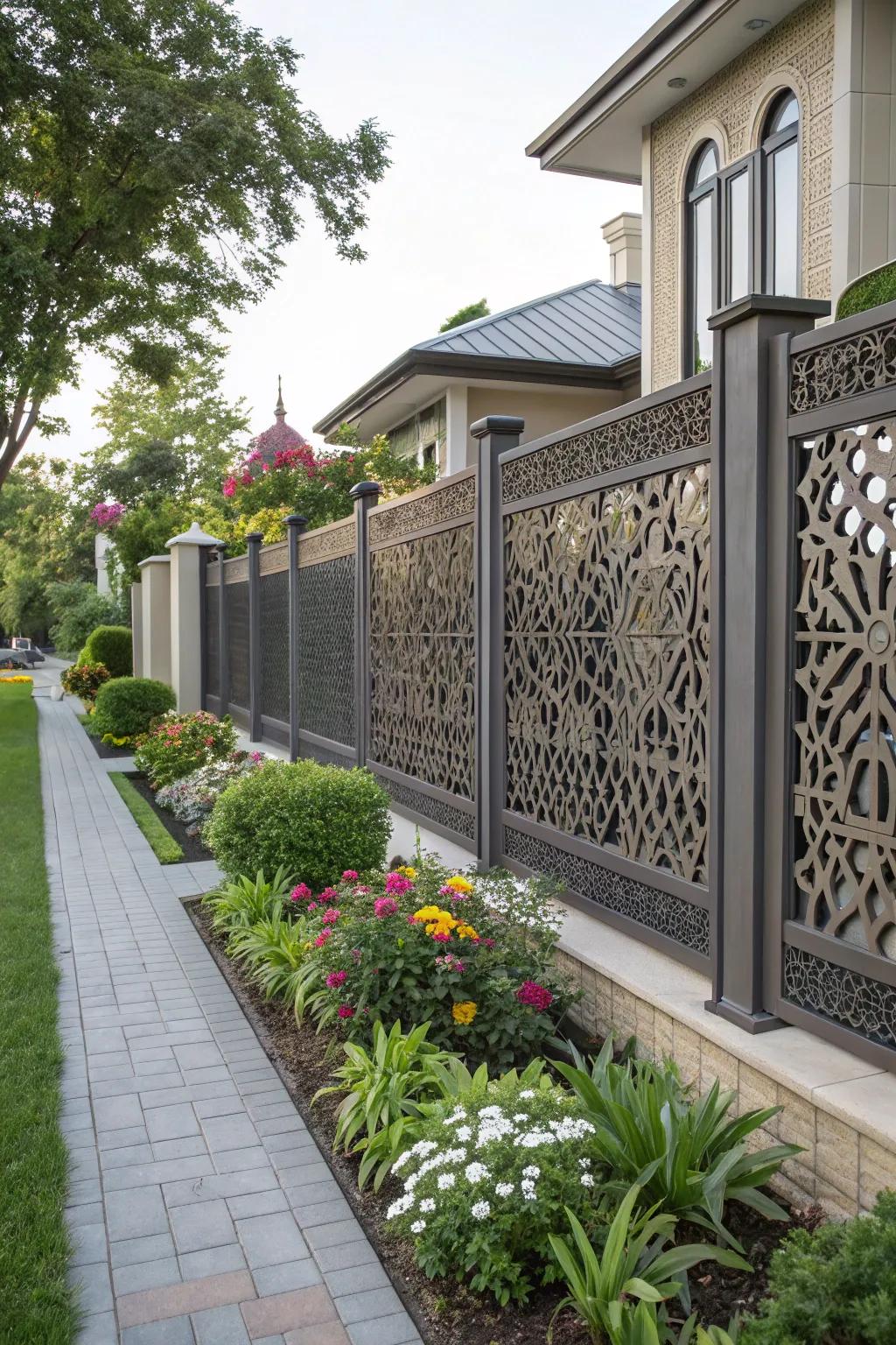 Geometric fence designs add artistic flair and sophistication.