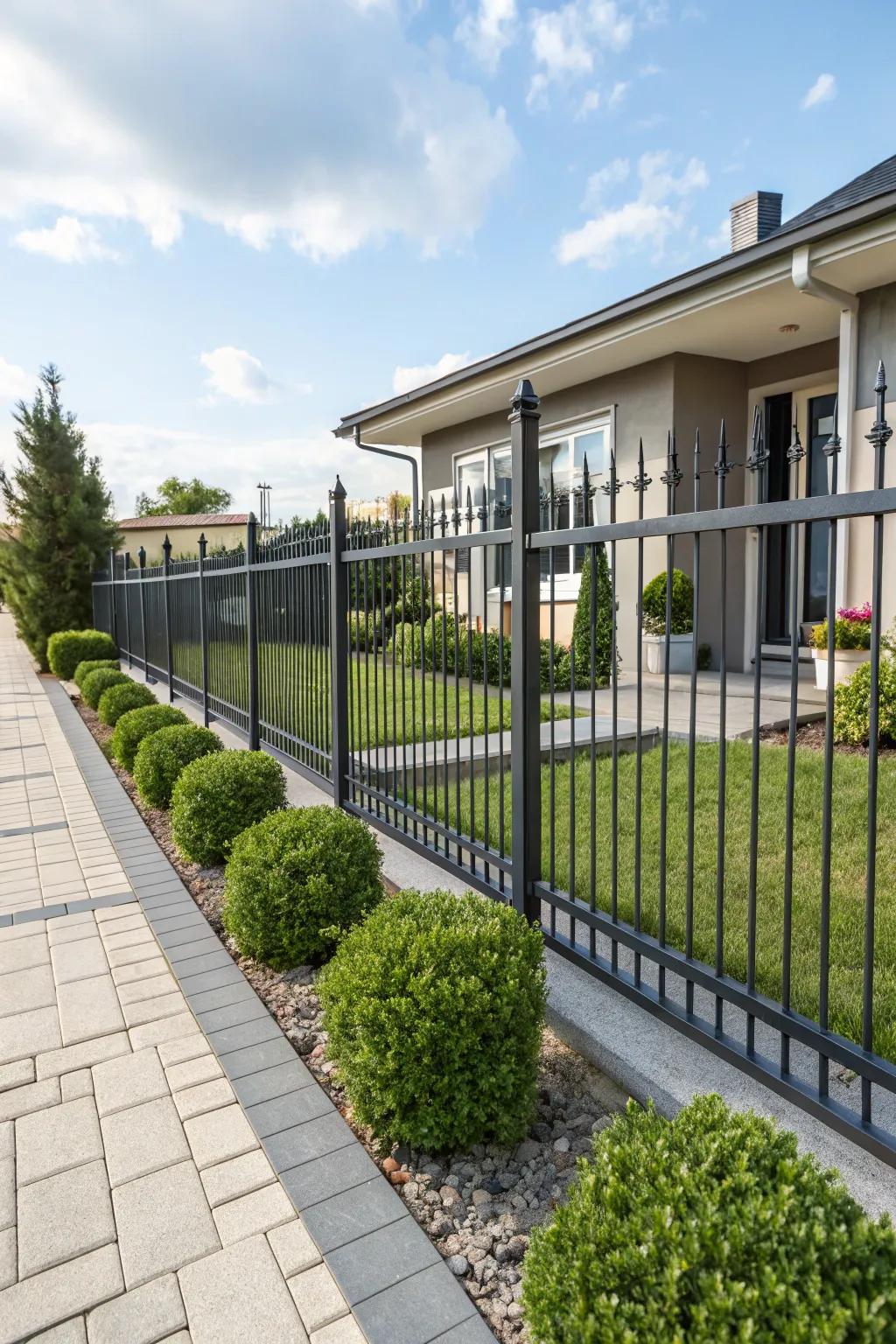 Aluminum fences with spiked tops offer a sleek, timeless look.