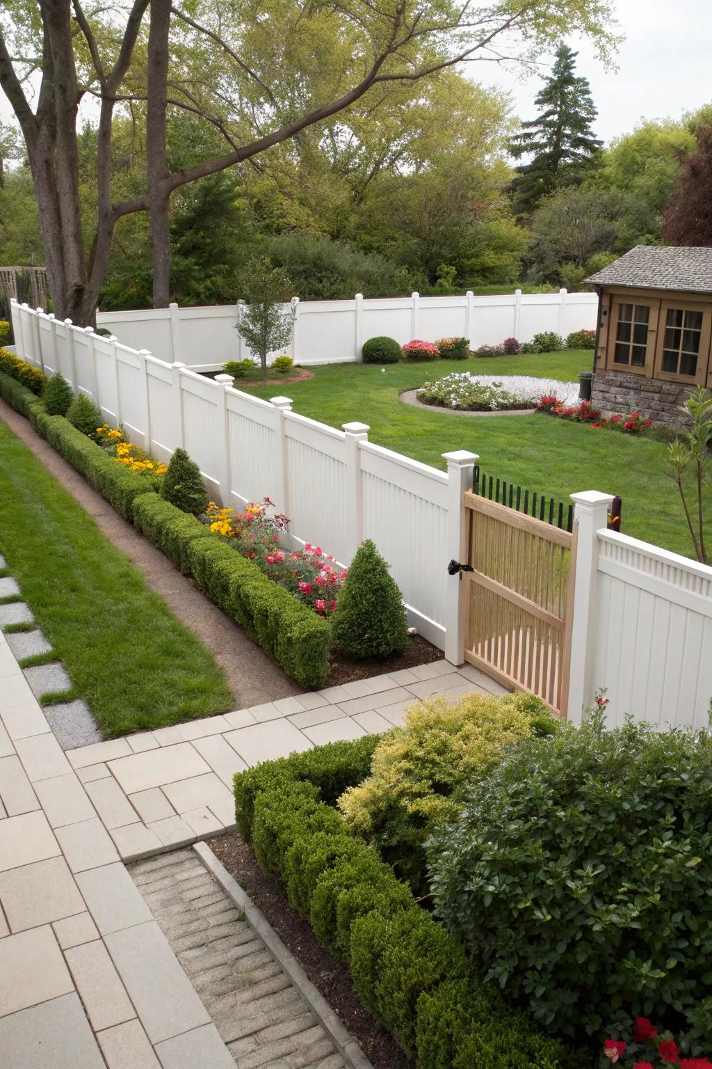 Open rail top vinyl fences balance privacy with openness.