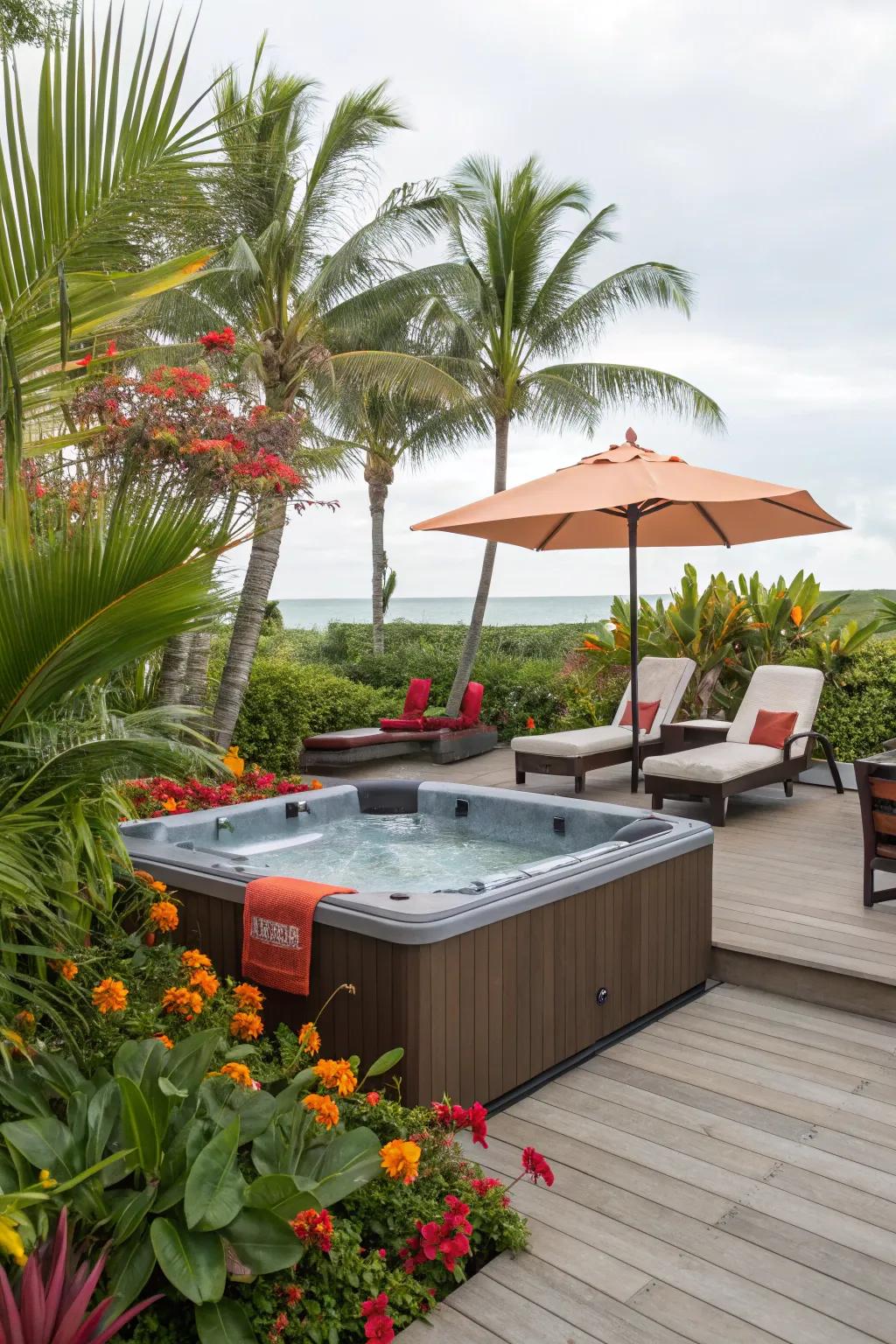 Transform your deck into a tropical paradise with vibrant elements.