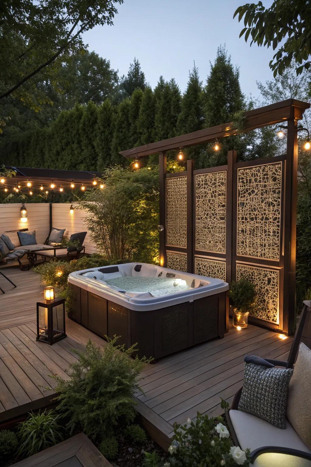 Privacy screens introduce seclusion and refinement to your hot tub space.