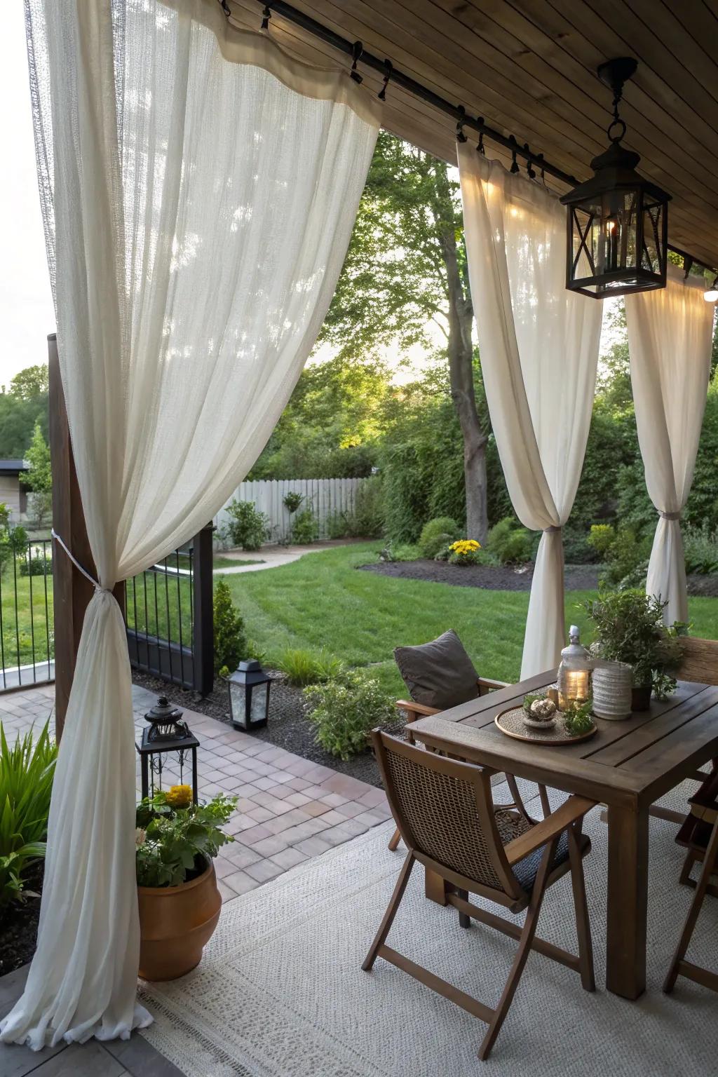 Elegant outdoor curtains providing privacy and style.