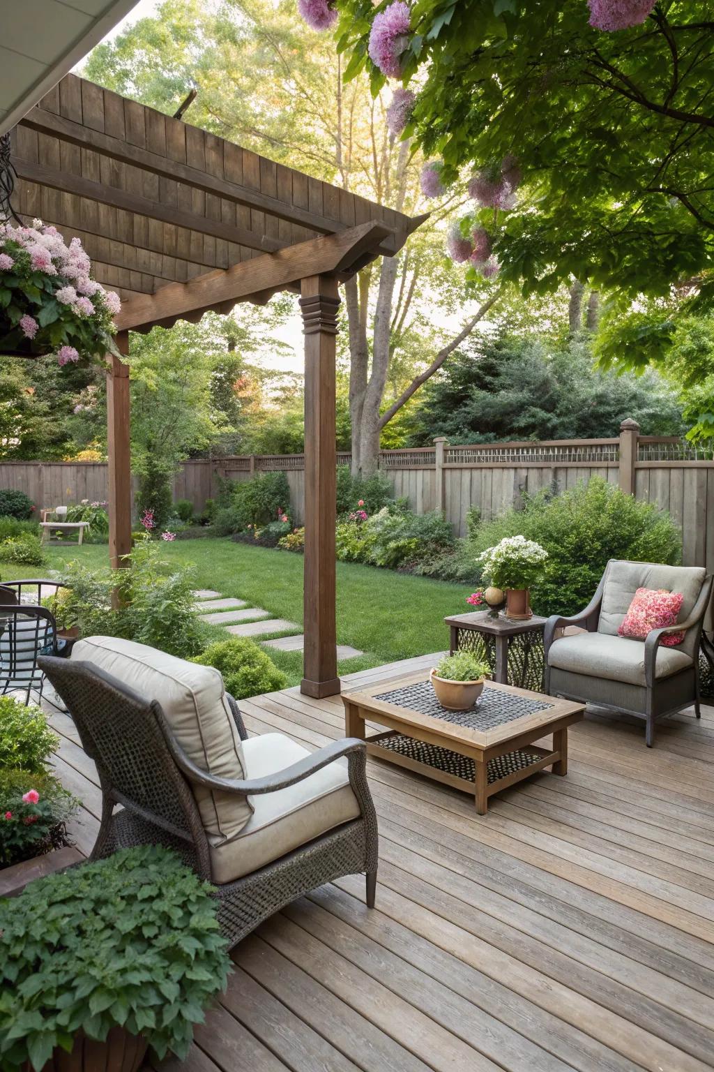 Simple wooden decking adding warmth and elevation.