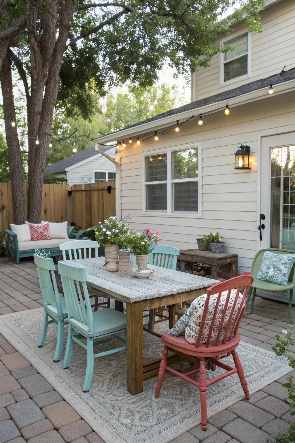 Refurbished furniture adding charm and sustainability.