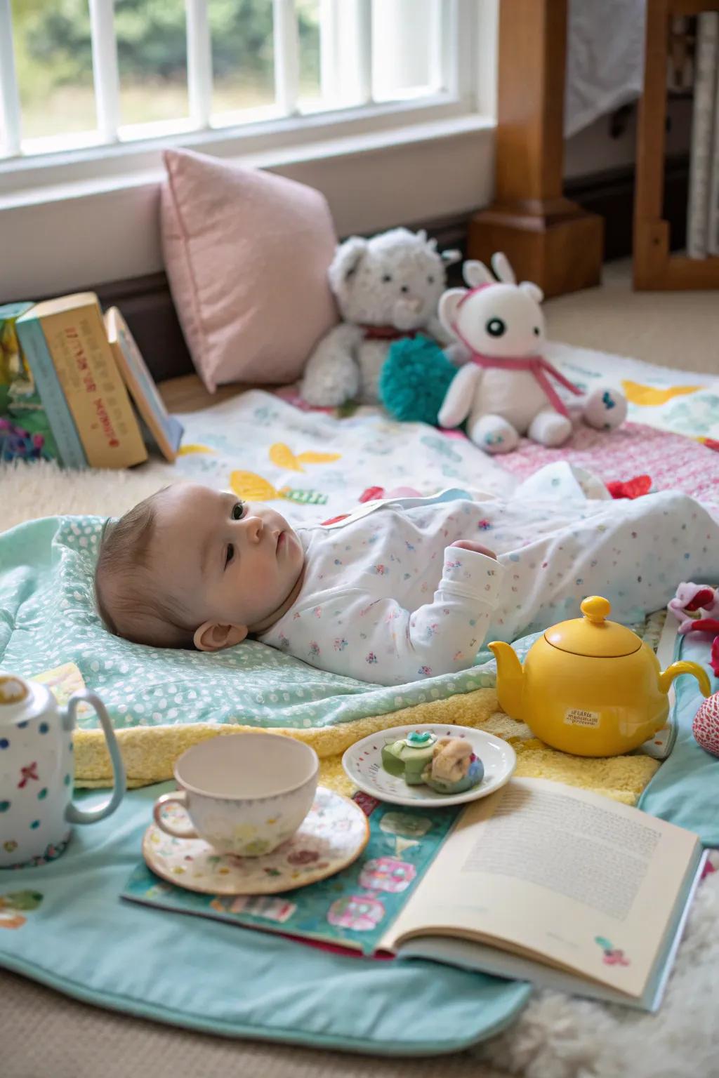 Creative setups add storytelling to monthly baby photos.