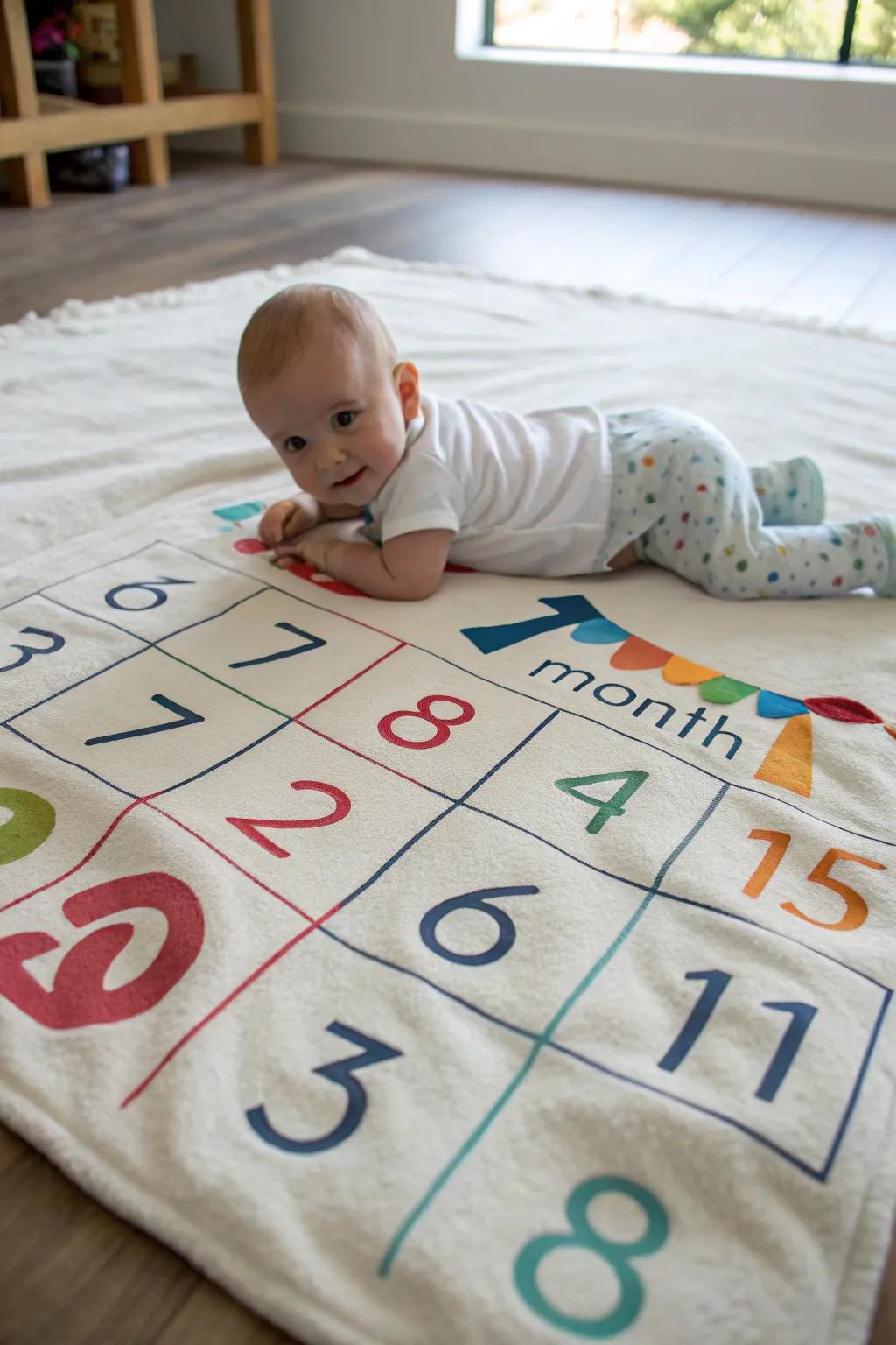 Milestone blankets offer a simple way to document monthly growth.